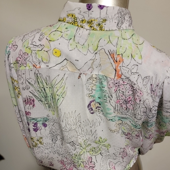 Anthropologie White Multicolor MAEVE Rosa Numbers Floral Animal Top Sz S - Picture 3 of 7